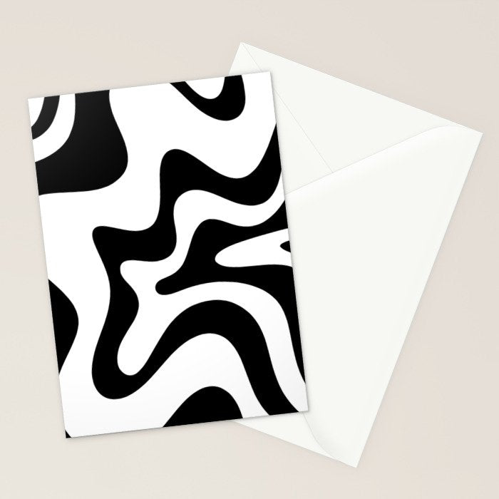 Retro Liquid Swirl Abstract Pattern Square Black and White Stationery Card Gallery Image 2