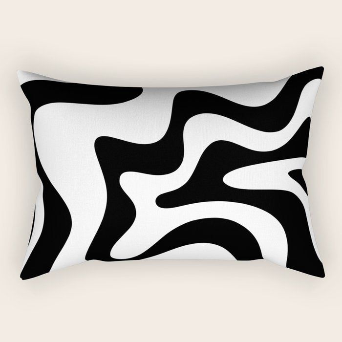 Retro Liquid Swirl Abstract Pattern Square Black and White Rectangular Pillow Gallery Image 2
