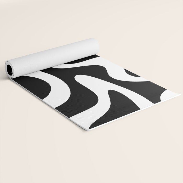Retro Liquid Swirl Abstract Pattern Square Black and White Yoga Mat Gallery Image 2