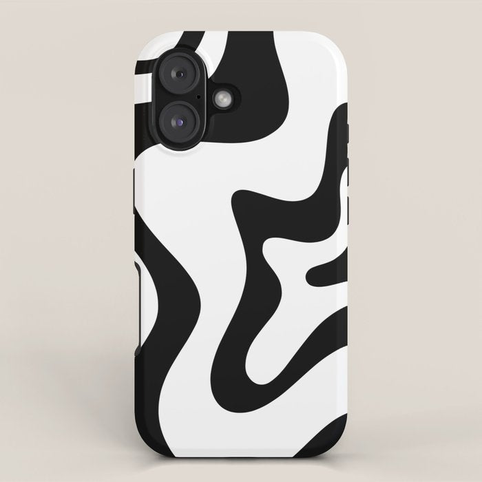 Retro Liquid Swirl Abstract Pattern Square Black and White iPhone Case Gallery Image 1