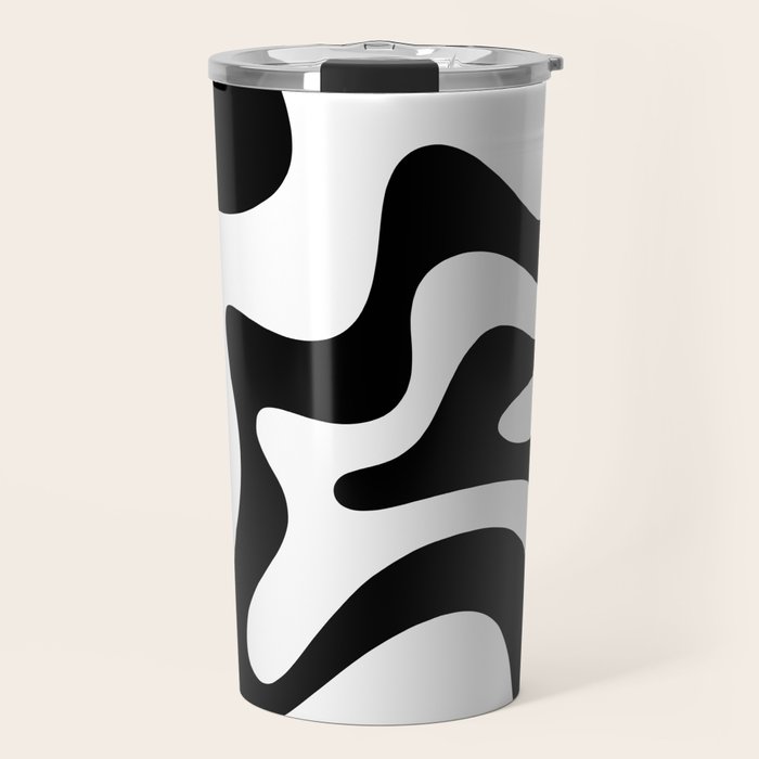 Retro Liquid Swirl Abstract Pattern Square Black and White Travel Mug