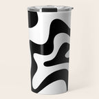 Retro Liquid Swirl Abstract Pattern Square Black and White Travel Mug Gallery Image 1