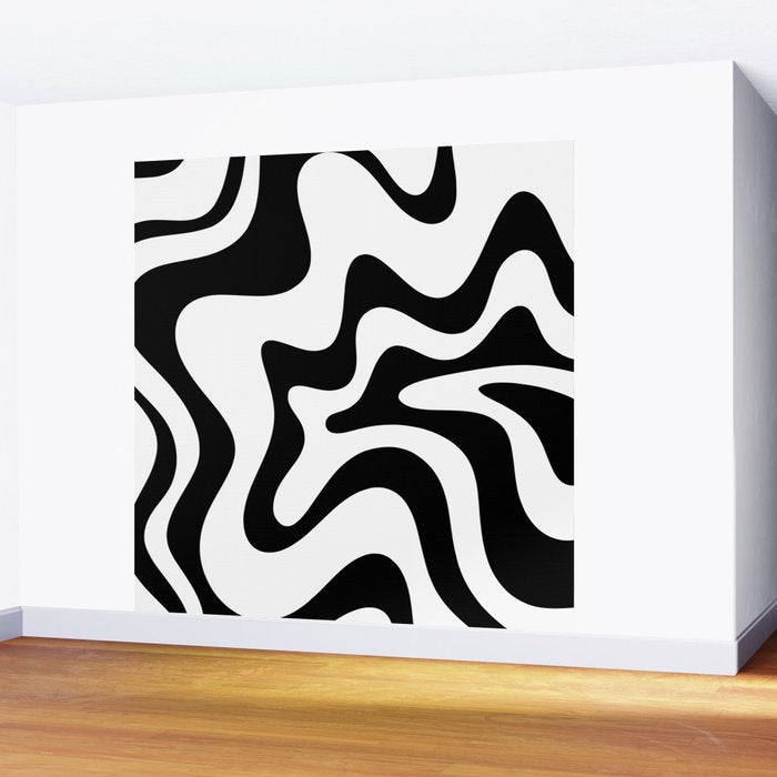 Retro Liquid Swirl Abstract Pattern Square Black and White Wall Mural Gallery Image 2