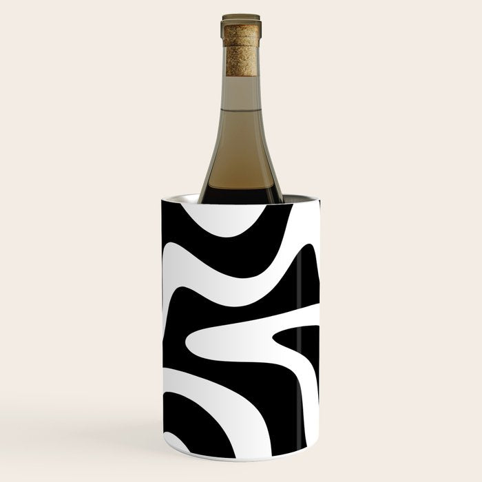 Retro Liquid Swirl Abstract Pattern Square Black and White Wine Chiller Gallery Image 3