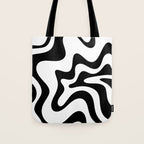 Retro Liquid Swirl Abstract Pattern Square Black and White Tote Bag Gallery Image 1
