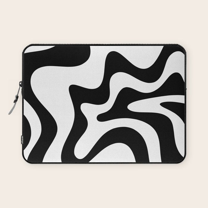 Retro Liquid Swirl Abstract Pattern Square Black and White Laptop Sleeve Gallery Image 1