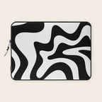 Retro Liquid Swirl Abstract Pattern Square Black and White Laptop Sleeve Gallery Image 1
