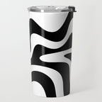 Retro Liquid Swirl Abstract Pattern Square Black and White Travel Mug Gallery Image 2