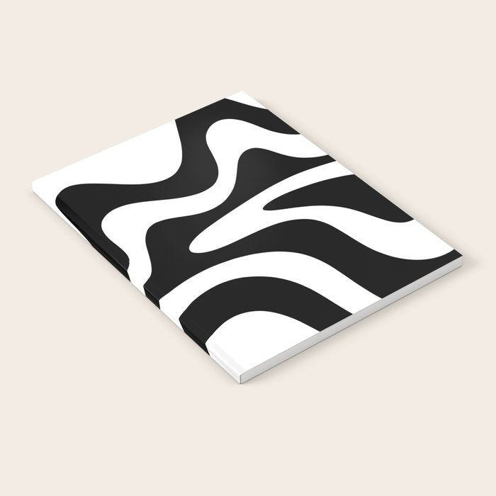 Retro Liquid Swirl Abstract Pattern Square Black and White Notebook Gallery Image 1