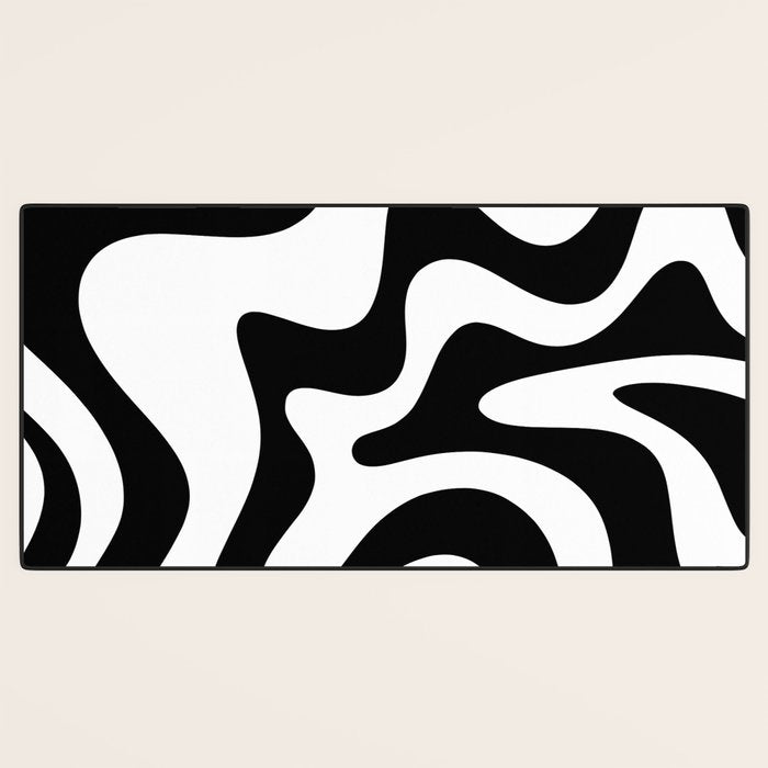 Retro Liquid Swirl Abstract Pattern Square Black and White Desk Mat Gallery Image 3