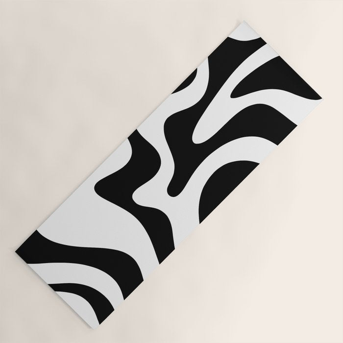 Retro Liquid Swirl Abstract Pattern Square Black and White Yoga Mat Gallery Image 1