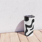 Retro Liquid Swirl Abstract Pattern Square Black and White Travel Mug Gallery Image 4