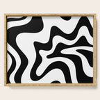 Retro Liquid Swirl Abstract Pattern Square Black and White Serving Tray Gallery Image 1