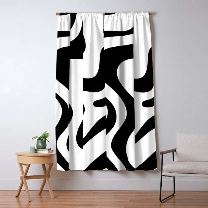 Retro Liquid Swirl Abstract Pattern Square Black and White Window Curtain Gallery Image 1