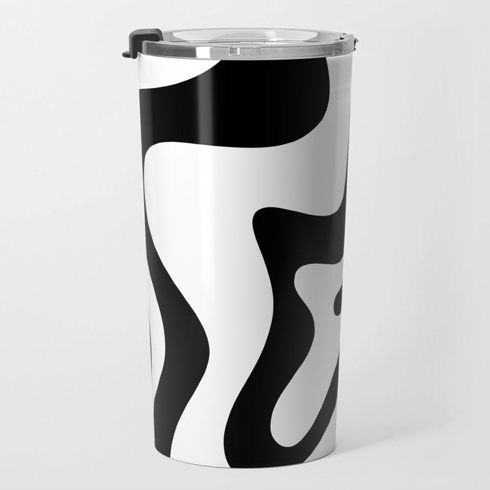 Retro Liquid Swirl Abstract Pattern Square Black and White Travel Mug Gallery Image 3
