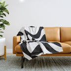 Retro Liquid Swirl Abstract Pattern Square Black and White Throw Blanket Gallery Image 1