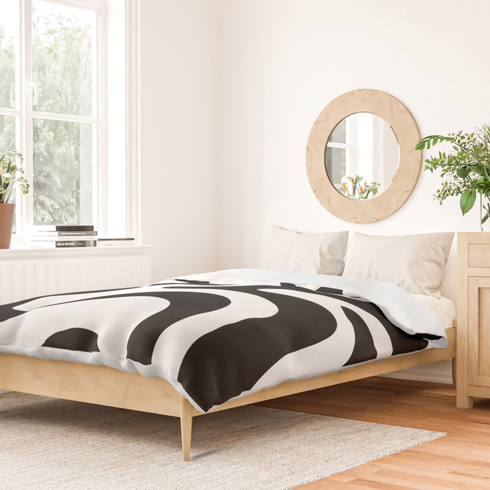 Retro Liquid Swirl Abstract Pattern Square Black and White Duvet Cover Gallery Image 2