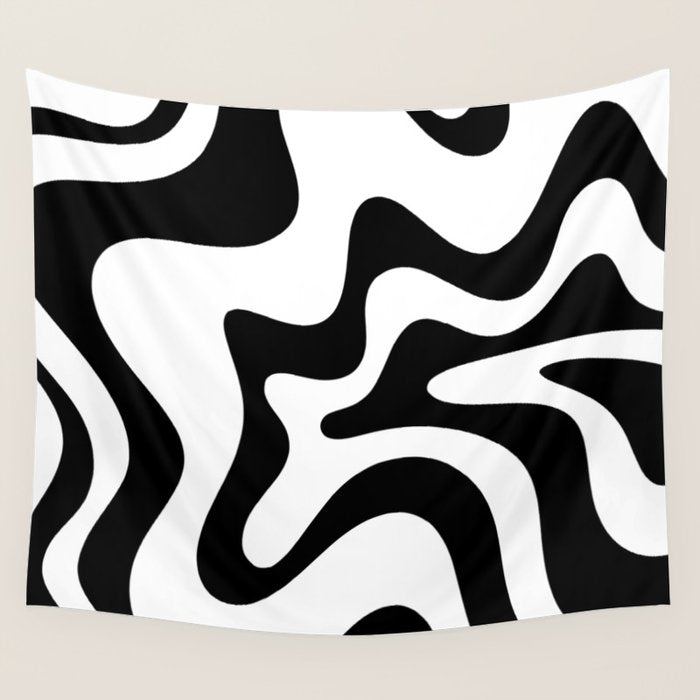 Retro Liquid Swirl Abstract Pattern Square Black and White Wall Tapestry Gallery Image 4