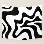 Retro Liquid Swirl Abstract Pattern Square Black and White Wall Tapestry Gallery Image 4