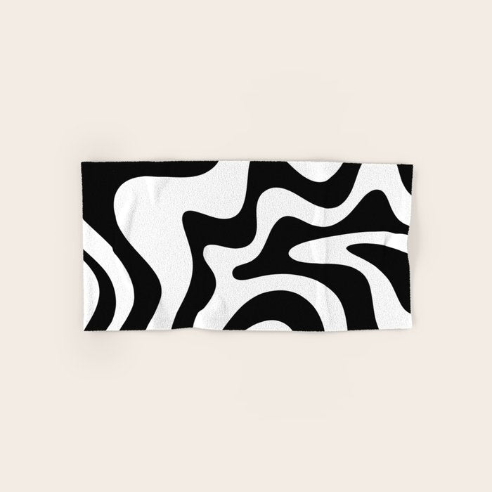 Retro Liquid Swirl Abstract Pattern Square Black and White Bath Towel Gallery Image 1