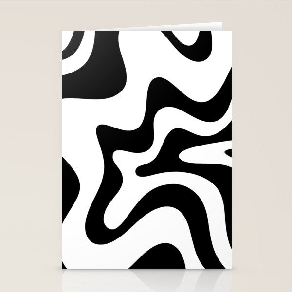 Retro Liquid Swirl Abstract Pattern Square Black and White Stationery Card Gallery Image 1