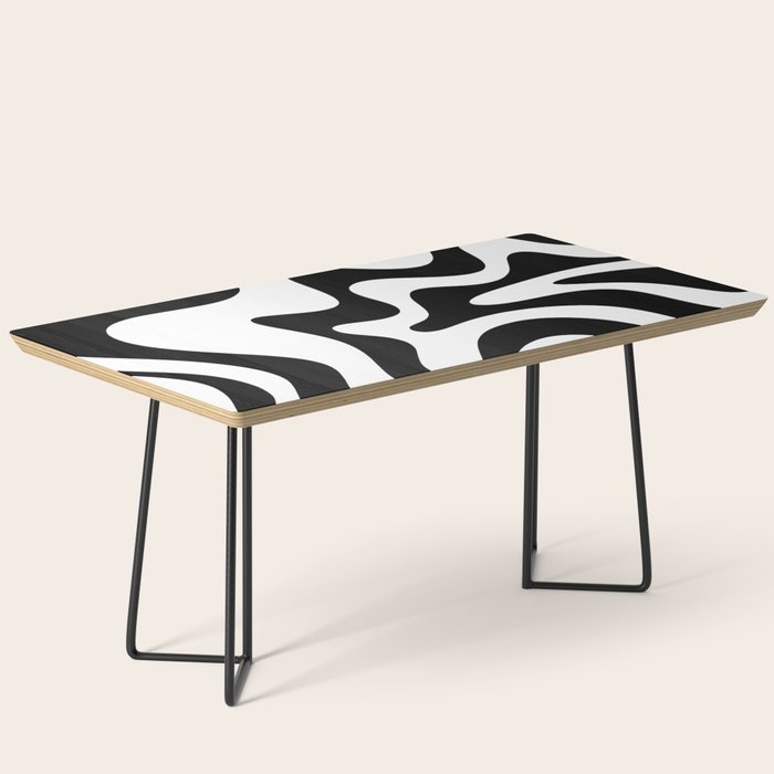 Retro Liquid Swirl Abstract Pattern Square Black and White Coffee Table Gallery Image 1
