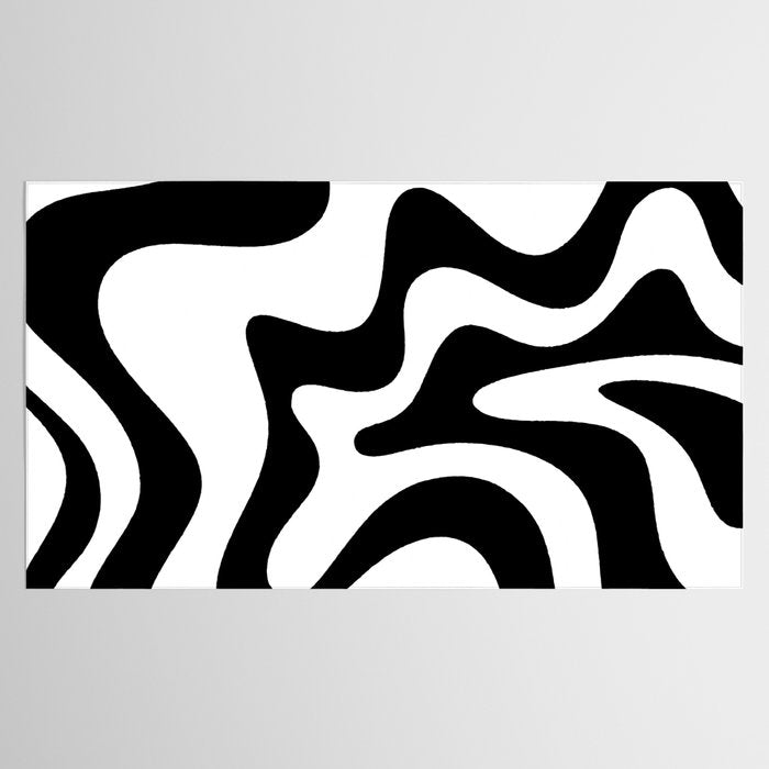 Retro Liquid Swirl Abstract Pattern Square Black and White Tablecloth Gallery Image 2