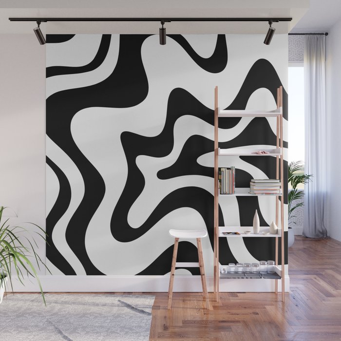 Retro Liquid Swirl Abstract Pattern Square Black and White Wall Mural Gallery Image 1