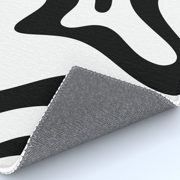 Retro Liquid Swirl Abstract Pattern Square Black and White Rug Gallery Image 4