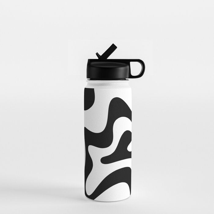 Retro Liquid Swirl Abstract Pattern Square Black and White Water Bottle Gallery Image 1