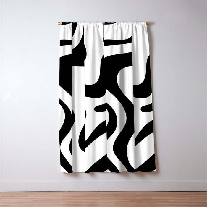 Retro Liquid Swirl Abstract Pattern Square Black and White Window Curtain Gallery Image 3