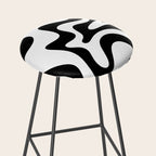 Retro Liquid Swirl Abstract Pattern Square Black and White Stool Gallery Image 2