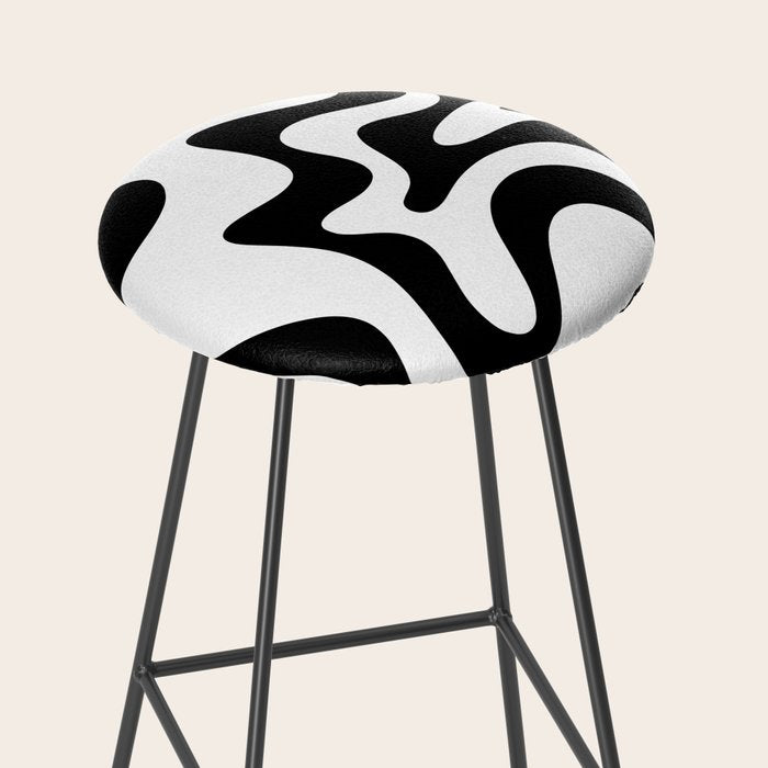 Retro Liquid Swirl Abstract Pattern Square Black and White Stool Gallery Image 2