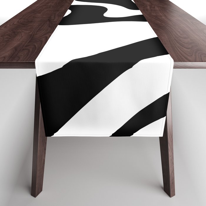 Retro Liquid Swirl Abstract Pattern Square Black and White Table Runner Gallery Image 1