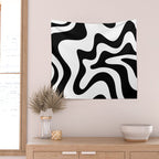 Retro Liquid Swirl Abstract Pattern Square Black and White Wall Tapestry Gallery Image 2