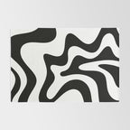 Retro Liquid Swirl Abstract Pattern Square Black and White Rug Gallery Image 2