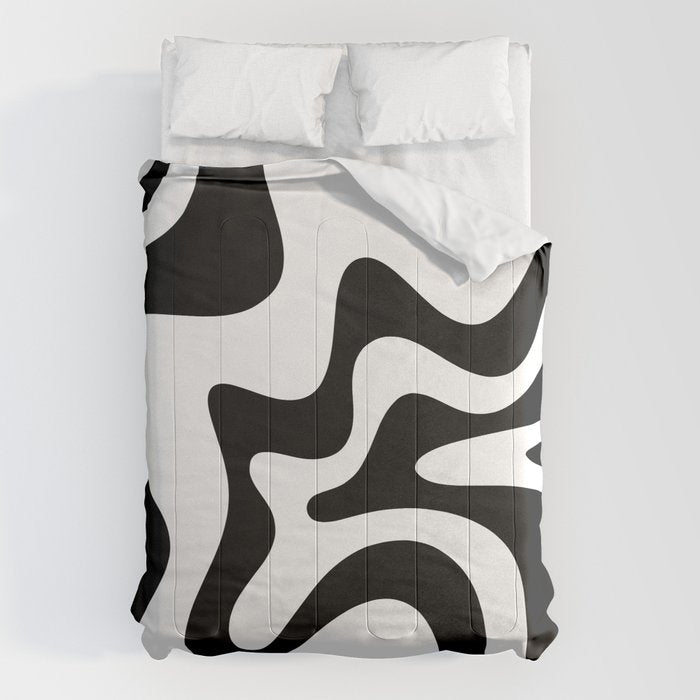 Retro Liquid Swirl Abstract Pattern Square Black and White Comforter Gallery Image 6