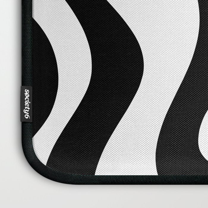 Retro Liquid Swirl Abstract Pattern Square Black and White Laptop Sleeve Gallery Image 3