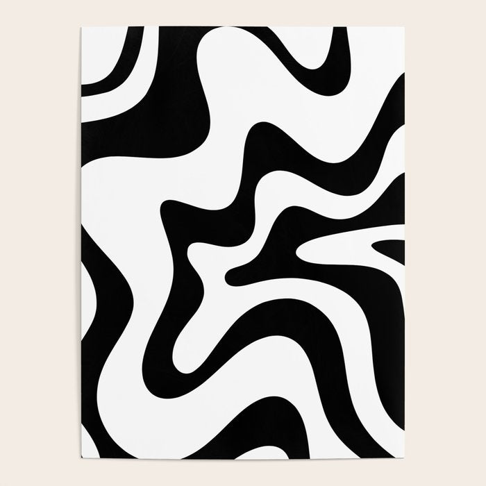 Retro Liquid Swirl Abstract Pattern Square Black and White Poster Gallery Image 4