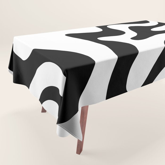 Retro Liquid Swirl Abstract Pattern Square Black and White Tablecloth Gallery Image 1