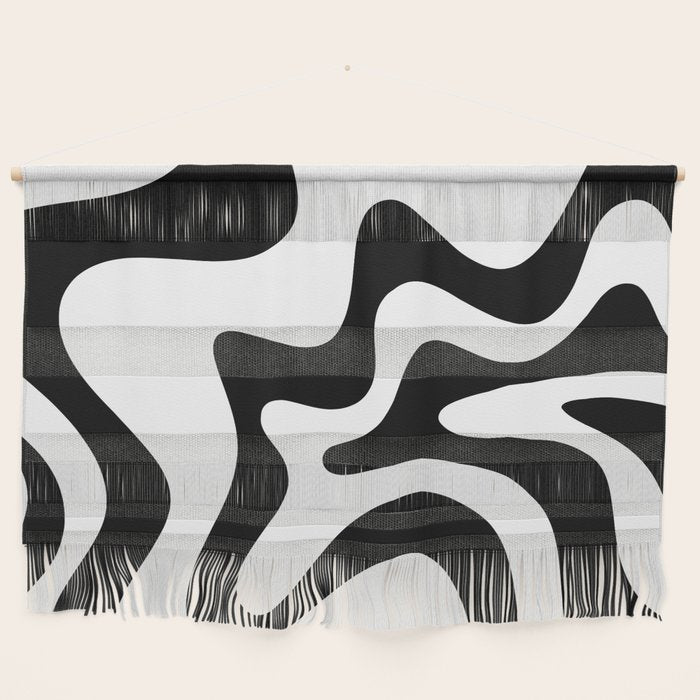 Retro Liquid Swirl Abstract Pattern Square Black and White Wall Hanging Gallery Image 1