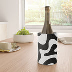 Retro Liquid Swirl Abstract Pattern Square Black and White Wine Chiller Gallery Image 4