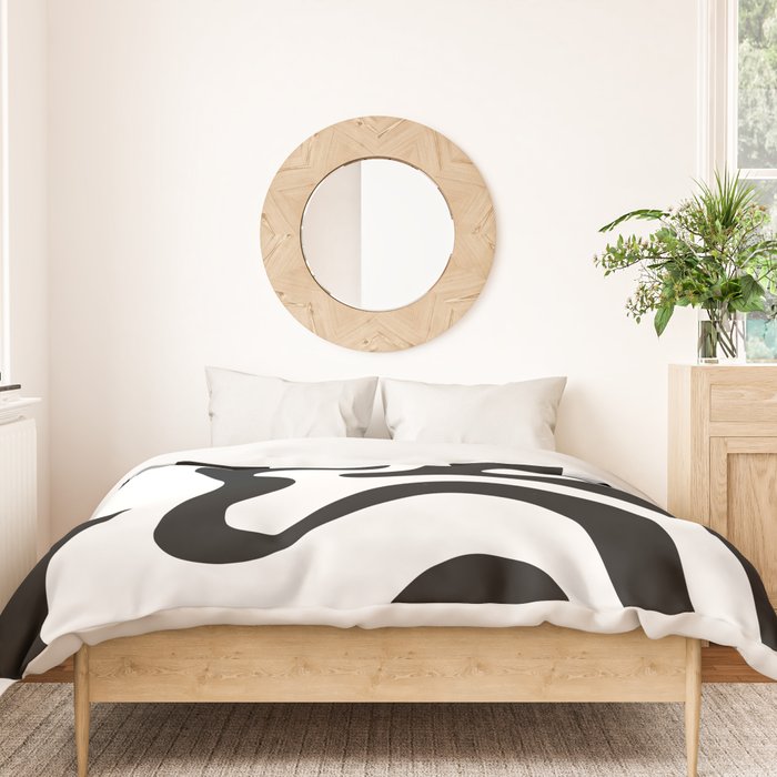Retro Liquid Swirl Abstract Pattern Square Black and White Duvet Cover Gallery Image 3