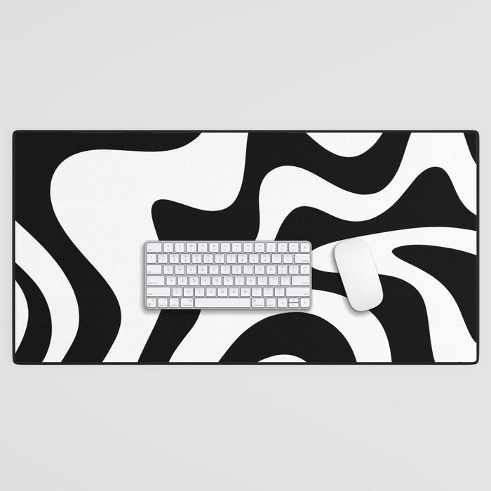 Retro Liquid Swirl Abstract Pattern Square Black and White Desk Mat Gallery Image 1