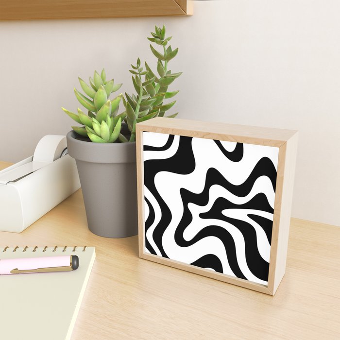 Retro Liquid Swirl Abstract Pattern Square Black and White Mini Art Print Gallery Image 2