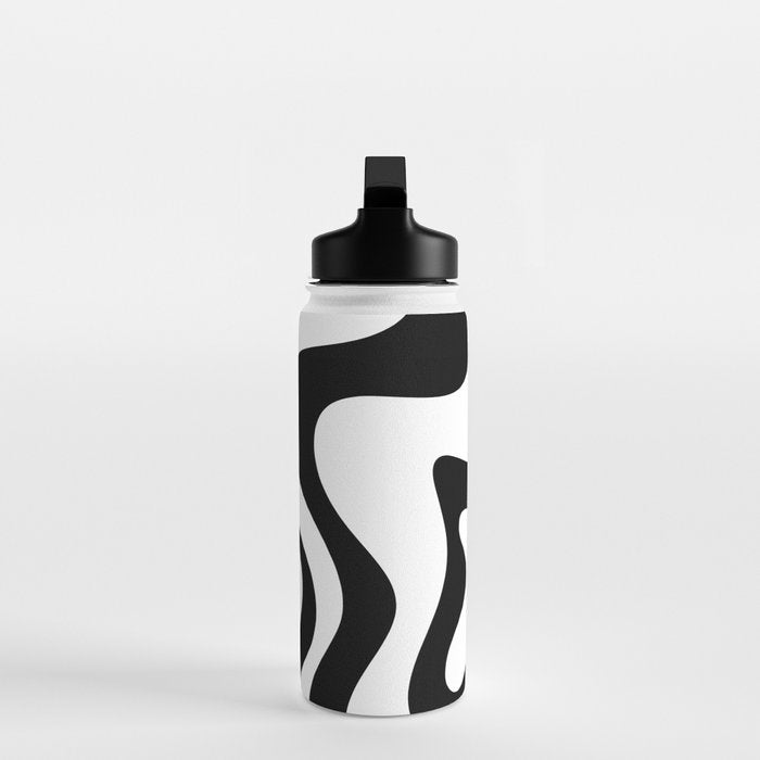 Retro Liquid Swirl Abstract Pattern Square Black and White Water Bottle Gallery Image 3
