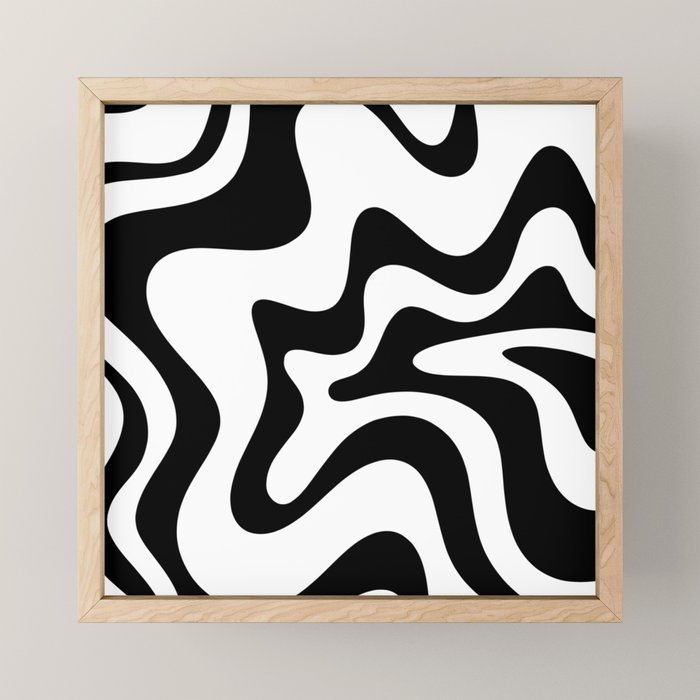 Retro Liquid Swirl Abstract Pattern Square Black and White Mini Art Print Gallery Image 1