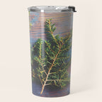Hemlock on Blue Table - nature still life photograph Travel Mug Gallery Image 2