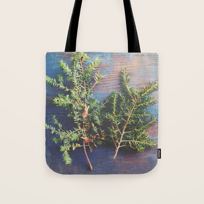 Hemlock on Blue Table - nature still life photograph Tote Bag Gallery Image 1