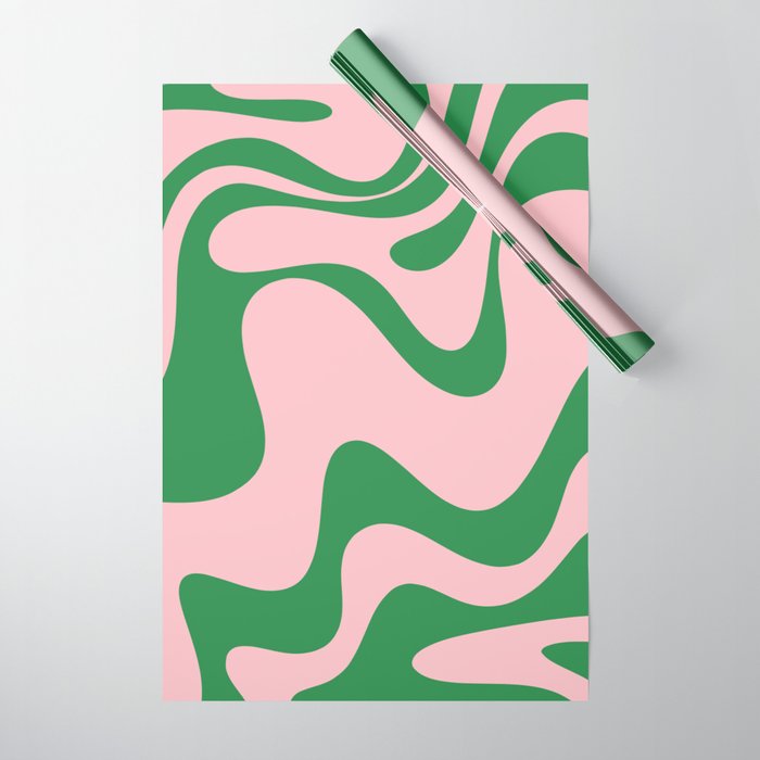 Retro Liquid Swirl Abstract 2 in Pink and Green Wrapping Paper Gallery Image 1